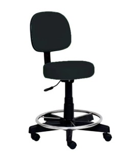 Banco Giratório Inox Com Encosto e Rodízios Estofado Preto S-8055-PR - Salutem
